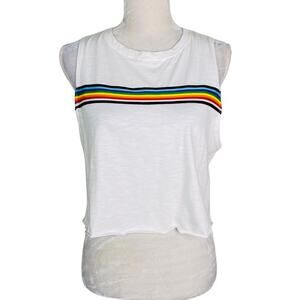 Tres Bien Sleeveless Cropped Tee Rainbow Large New